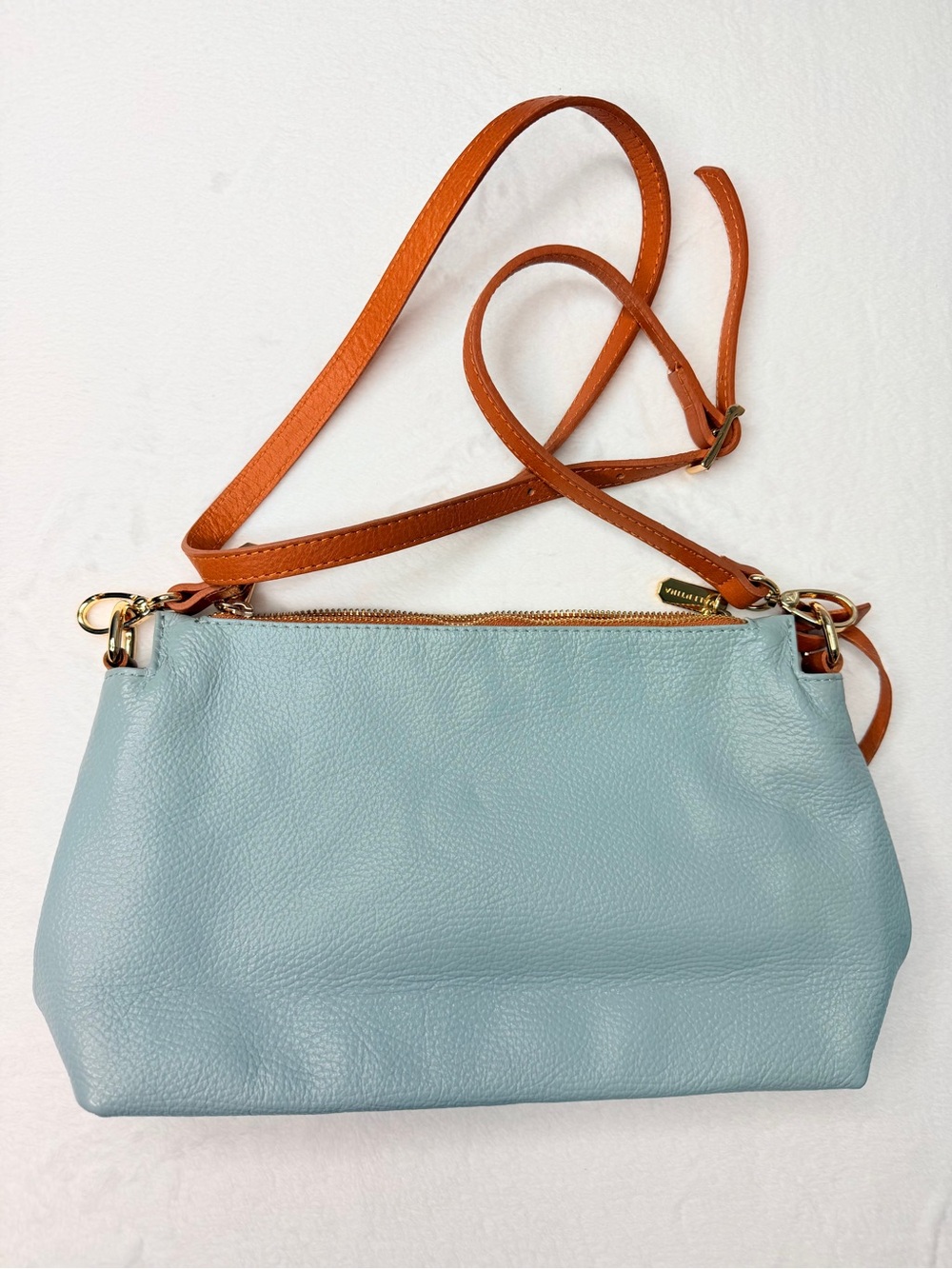VALENTINA Made In Italy Pebbled Leather Multi Entry Crossbody Blue MSRP $199.99 - Picture 6 of 8